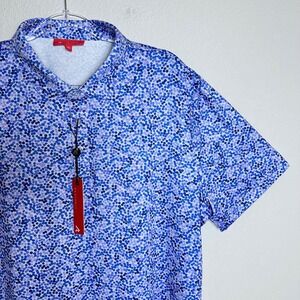 Redvanly Mens XL Blue Purple Dot Print Short Sleeve Golf Performance Polo Shirt